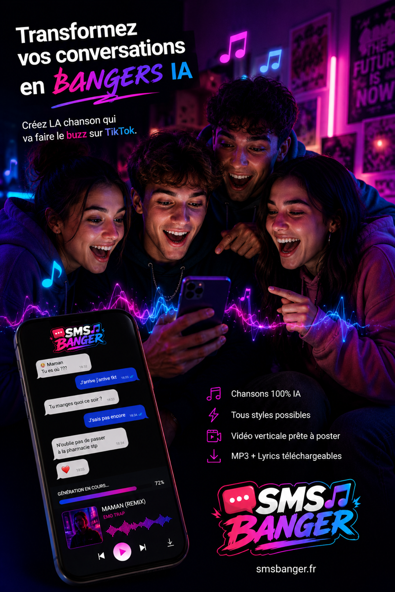 Des potes qui écoutent ensemble une chanson SMS Banger sur un téléphone